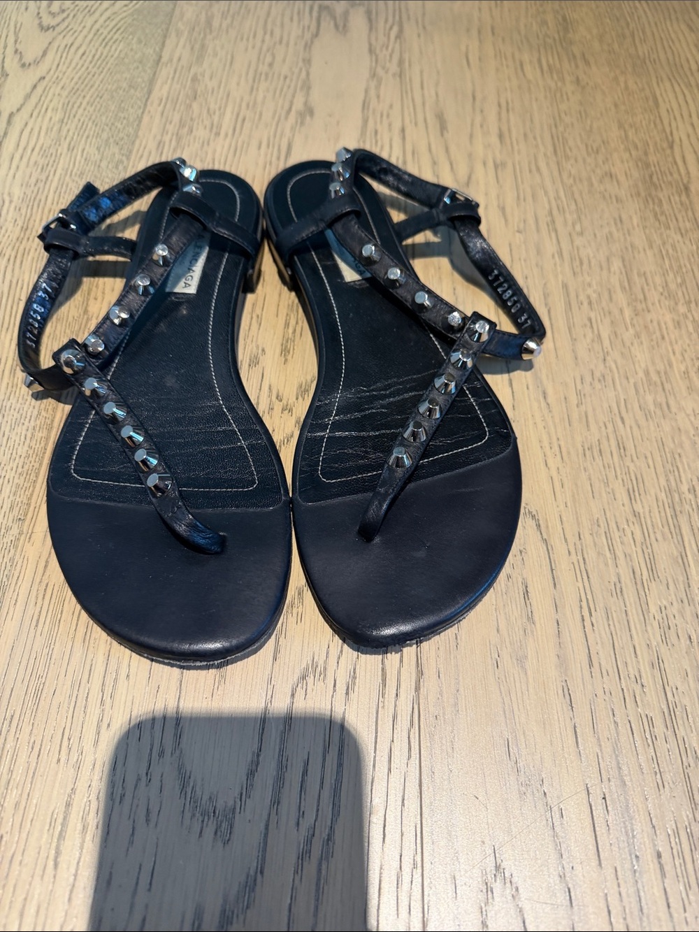 Balenciaga Black Studded T-Strap Sandals